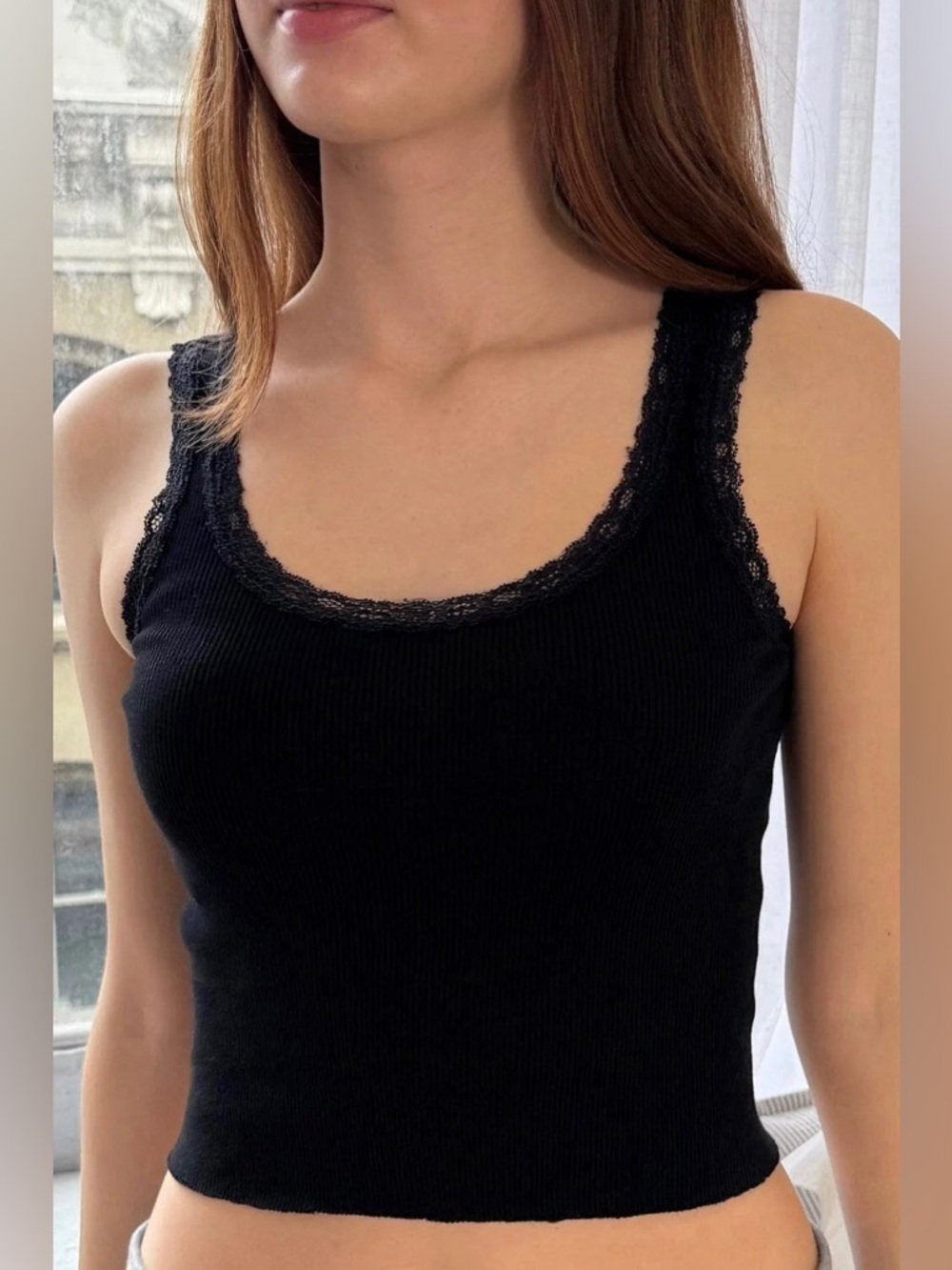 Brandy Melville Ronnie Lace-Trim Ribbed Tank Top